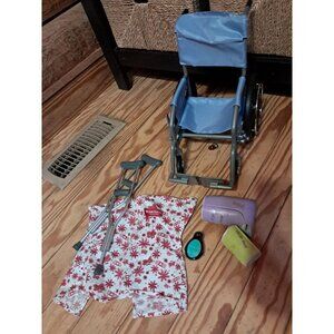 American Girl Doll 18” Feel Better Kit Foldable Wheel Chair Gown Org Box
